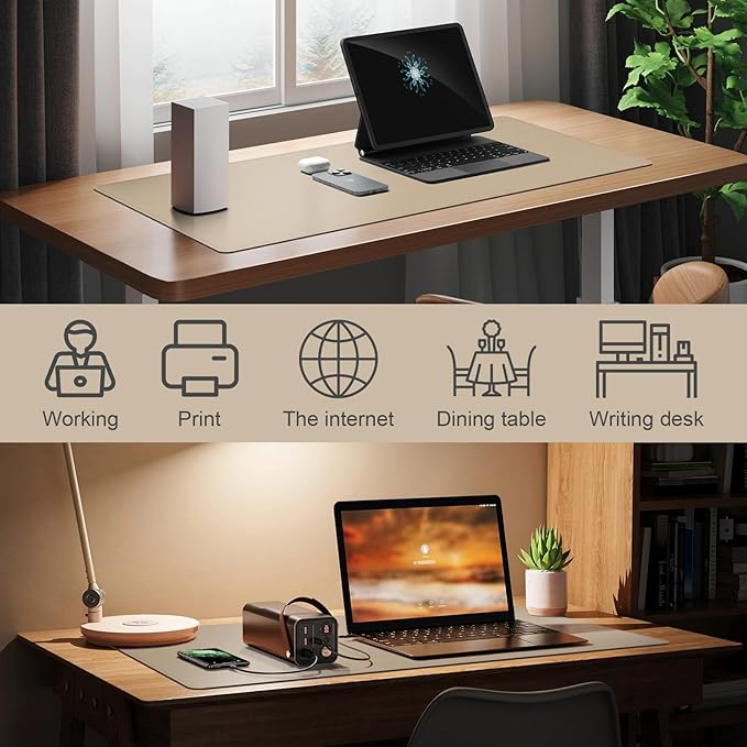 DAWNTREES Desk Mat for Desktop,PU Leather Desk Pad Protector,Non Slip, Large Mouse Pad and Keyboard Mat, Waterproof Writing Pad for Office and Home (Beige,35.5''x16.9'')