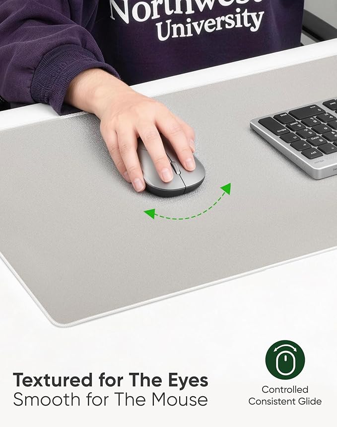 ALOANES Beige Waterproof Desk Mat, Large, with Extended Mouse Mat, Office Desk Protector with Anti-Slip Base, Stitched Edge, Grain Jacquard Surface, Perfect for Gamer, Home, XL,11.81"x27.56"x0.12'