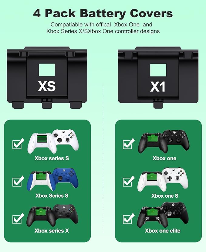 CYOYPPY Rechargeable Xbox Controller Battery Pack for Xbox One/Xbox Series X|S, 2 x 4800mWh Xbox One Controller Batteries Pack Play and Charge Kit with 4 Cover/Type-C
