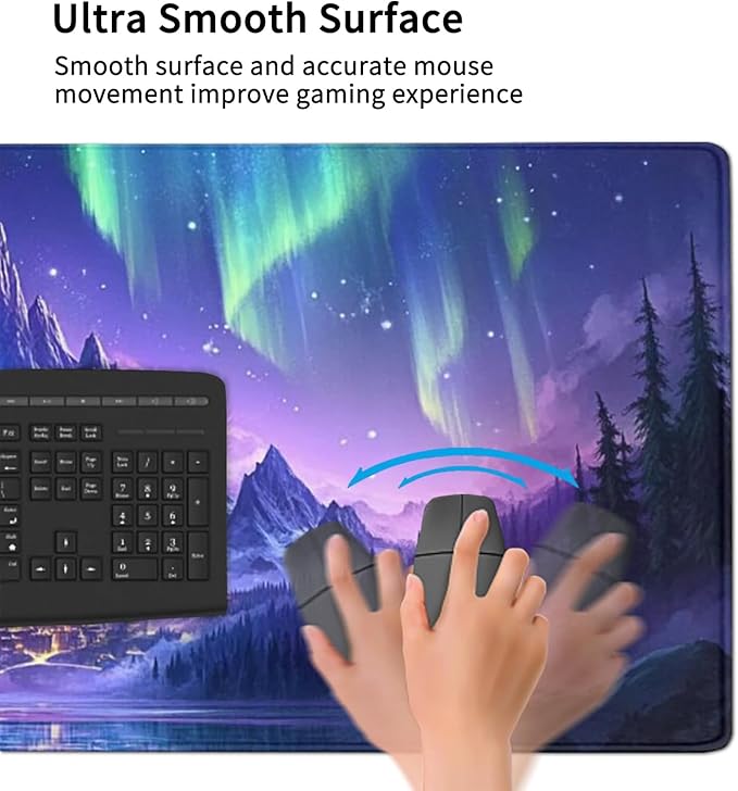 Extended Mouse Pad Large Gaming Mouse Pads - Aurora Painting Northern Lights Mountains Stars Desk Pad Computer Desk Mat Non-Slip Mousepad for Game Players, Office, Study (48" x 24")