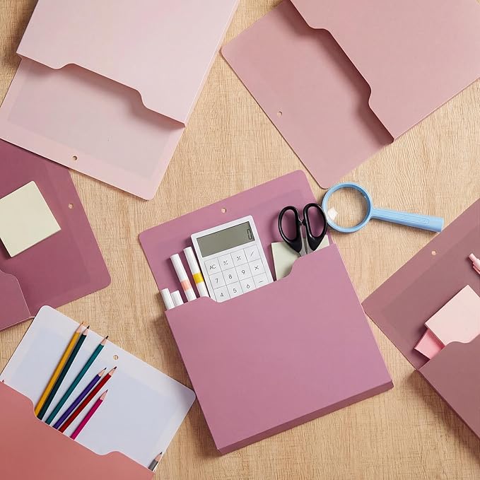 Fuutreo 6 Pcs Magnetic Wall File Organizer Magnetic Wall File Holder Refrigerator Magazine Holder for Mail Letters Paper(Rose Pink,Vertical-large)