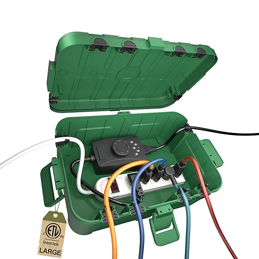 Flemoon Large Outdoor Electrical Box (12.5 x 8.5 x 5 inch), IP54 Waterproof Outdoor Extension Cord Cover Weatherproof, Protect Outlet, Plug, Socket, Timer, Power Strip,Green