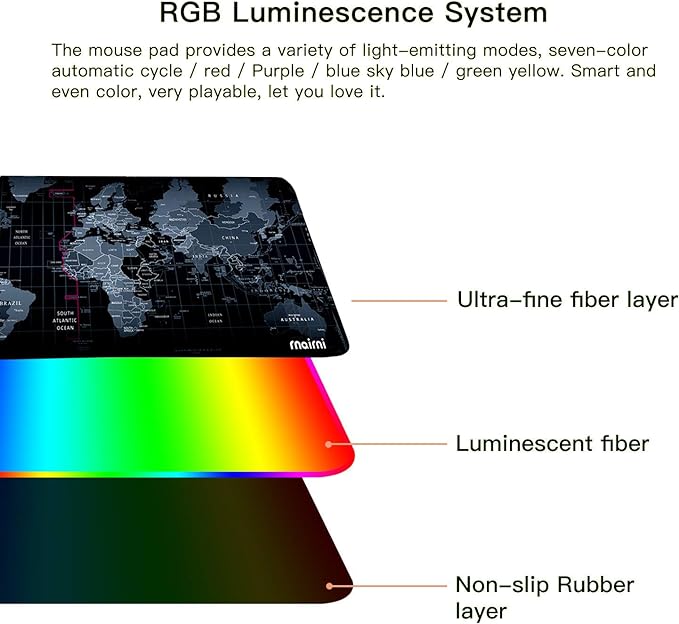 Extended RGB Gaming Mouse Pad, Extra Large Gaming Mouse Mat for Gamer, Waterproof Office Desktop Mat with 10 Lighting Mode, for PC Computer RGB Keyboard Mouse - 31.5'' x 15" x 4mm(Map)