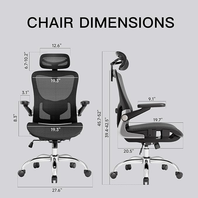 marrap Ergonomic Office Chair, Mesh Desk Chair with 3D Armrests, Adjustable Lumbar Support and Headrest, 90-120° Rocking Function, Black