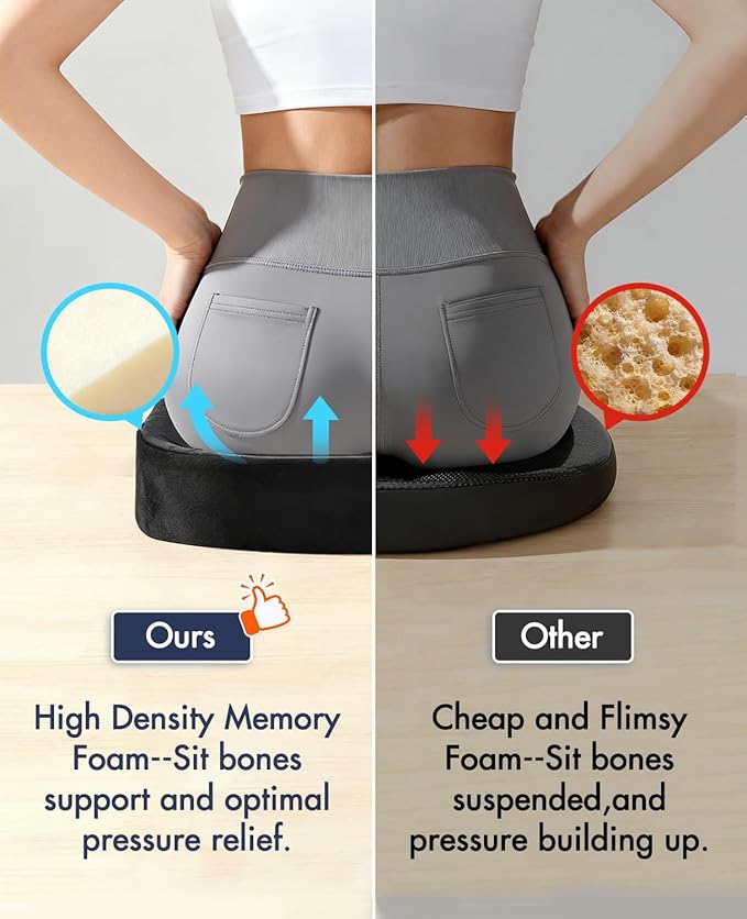 Memory Foam Donut Pillow for Coccyx Sitting Comfort,Large Supportive Seat Cushion with Center Cut-Out Design for Pressure Relief,Comfort Donut Cushion for Home & Office Chairs