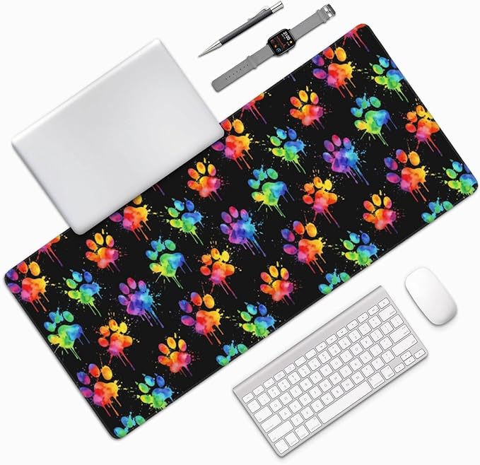 Cute Dog Paws Large Mouse Pad & Desk Mat Extended Mousepad with Stitched Edges Non-Slip Rubber Base Laptop Computer Keyboard Pad for Gaming, Office & Home Decor, XXXL - 35.4" X 15.7"