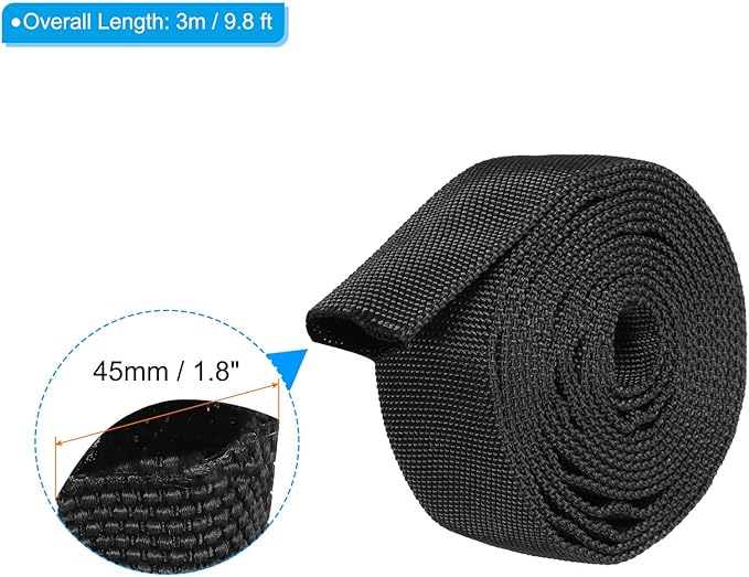 PATIKIL 1.1" Dia 10FT Nylon Protective Hose Sleeve, Cable Cover Sheath Protection for Welding Tig Torch Hydraulic Hose, Black