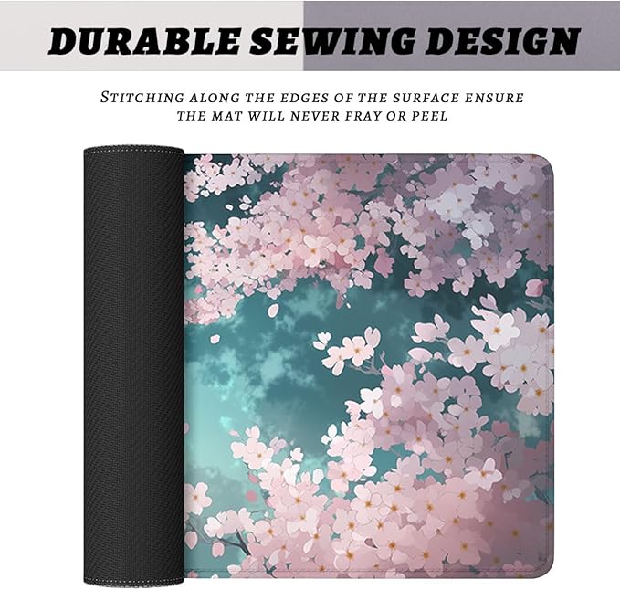 Cherry Blossom Gaming Mouse Pad Dream Sky Petals Large Gaming Mouse Mat with Stitched Edges,Non-Slip Waterproof Rubber Base Mous Mat Office Computer Keyboard Laptop 31.5"x11.8"