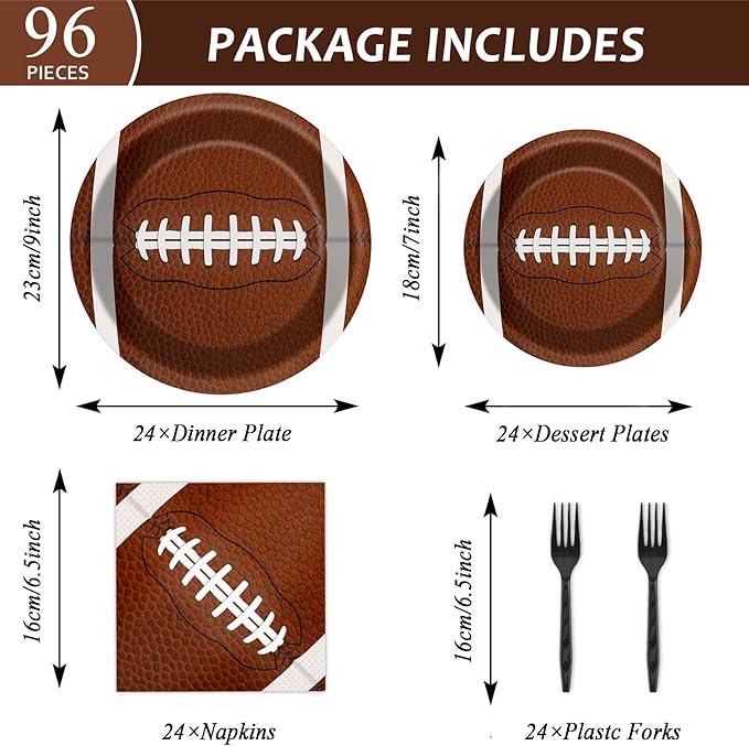 Football Party Tableware Kit for 24 Guests Football Theme Birthday Party Decorations Kids Rugby Party Table Supplies Includes Plates, Napkins, Tablecloths