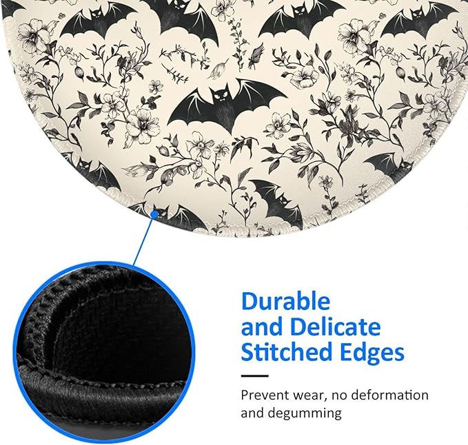 Halloween Flower Round Mouse Pad Premium Textured Mouse Mat Washable Mousepads with Extended Stitched Edges Non Slip Rubber Base Small Mousepad 7.9 X 7.9 X 0.12 Inches