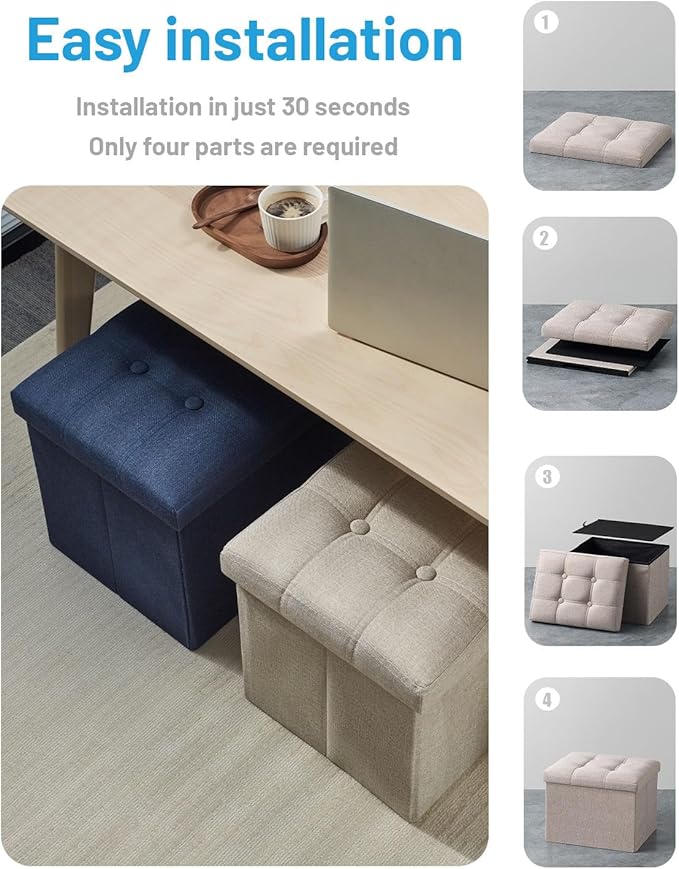 AmasSmile Beige Ottoman with Storage,Foot & Leg Rest Stools Small Cute Stool Short Bench Folding Ottomans Square Footstools for Shoe Living Room Under Desk Outdoor RV Camper Each Space Storage