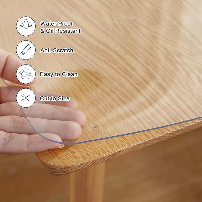 LovePads Clear Table Cover Protector, 42 x 96 Inch 2mm Thick Plastic Table Cover, Table Protector for Dining Room Table, Waterproof Dresser Cover Top for Kitchen, Coffee, Writing Desk