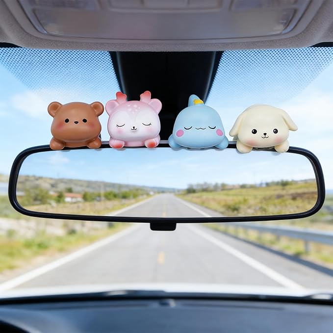 Computer Monitor Decor,Car Dashboard Decor,Cute Mini Animal Figurines,Resin Desk Decor, Mini Animal Statues for Aesthetic Room, Planter Pot,Computer Monitor,Car Monitor Decoration(White)