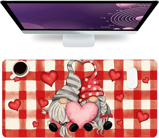 Christmas Mouse Pad PU Leather Red Peach Heart Desk Mat Large Waterproof Gaming Pad Non-Slip Keyboard Mouse Pad Writing Pad for Gamer Office&Home