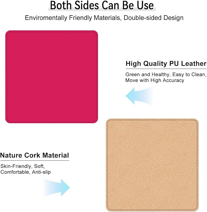 Leather Mouse Pad with Stitched Edge, Waterproof Gaming Mouse Mat for Computers, Laptop, Office & Home (Rose, 11"*8")