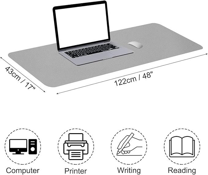 PATIKIL Desk Mat, 48"x17" Waterproof PU Leather Desktop Protector Dual Sided, Light Grey