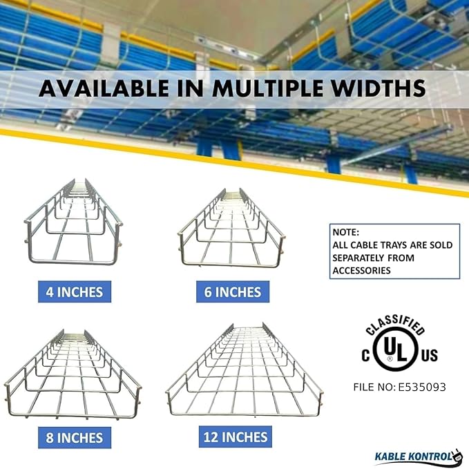 Kable Kontrol Tray Covers – 6" Wire Mesh Cable Tray Cover - Wire Mesh Tray Cable Management Rack Cable Basket, Zinc Plated Steel NEC Approved for Network, Fiber Optic, Cabling Accessory