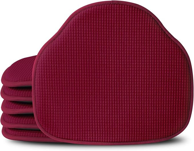 Shinnwa Windsor Chair Cushions 6 Pack, Non Slip Chair Pads for Dining Room, Farmhouse Kitchen Seat Cushion, Set of 6, 17 x 15.5 inches, Burgundy