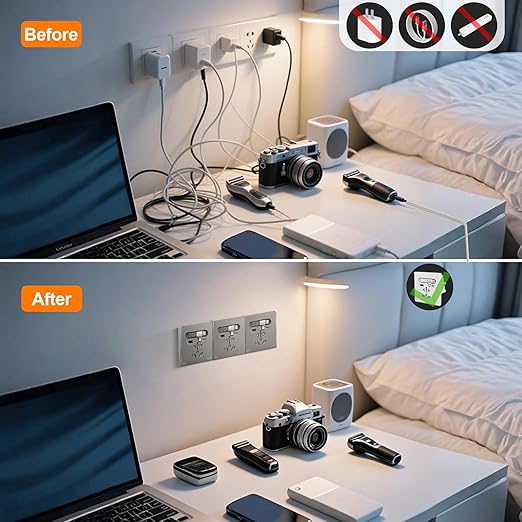 35W GaN Multi Plug Wall Outlet with Retractable Phone Charger for Bedside/Sofa, 4-in-1 Tamper-Resistant in-Wall Socket with Universal AC Port for New Renovations, UL Listed (Include 86-Type Box)
