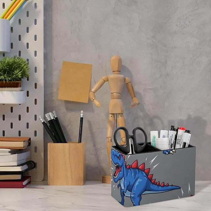 Study Table Pen Holder with Remote Control Holder Dino Dinosaur, Keep Your Desk Organized