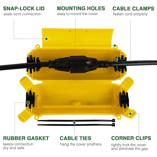 Flemoon [3 Pack] Outdoor Extension Cord Safety Cover with Waterproof Seal, Weatherproof Electrical Connection Box for Outdoor Outlet, Plug, Socket, Christmas Holiday Decoration Light, Yelllow