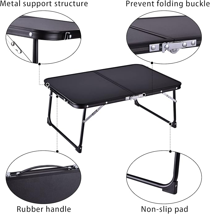 Foldable Laptop Table with Hidden Storage, Portable Bed Tray with Folding Legs for Studying, Reading, Working, Breakfast and Picnic, Lap Desk for Sofa, Couch, Floor & Outdoor Use (Black)