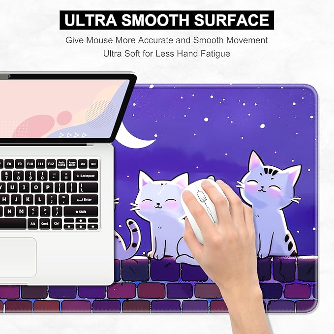 Desk Pad, 32" x 16" XXXL Extended Large Gaming Mouse Pad, Desktop Decor Desk Mat, Men Women Office Supplies and Accessories, Cute Anime Mouse Mat for Laptop & Keyboard, Cat and Star Sky