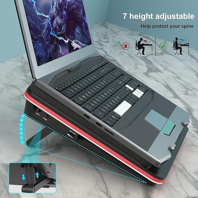 IETS GT500 Powerful Turbo-Fan (5000 RPM) Laptop Cooling Pad with Infinitely Variable Speed,Seal Foam for Rapid Cooling Gaming Laptop,13-17.3inch Laptop Cooler with 3-Port USB Hub