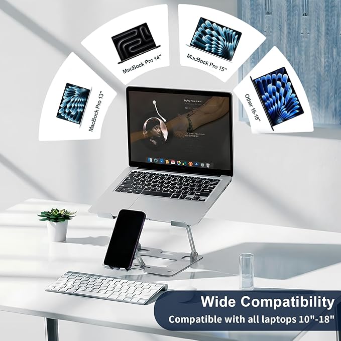 Alloy Steel Laptop Stand, Ergonomic Computer Stand, Desktop Laptop Riser, Compatible with MacBook Air/Pro, Dell, HP, Lenovo and Other 10-18 Inches Laptops, Silver