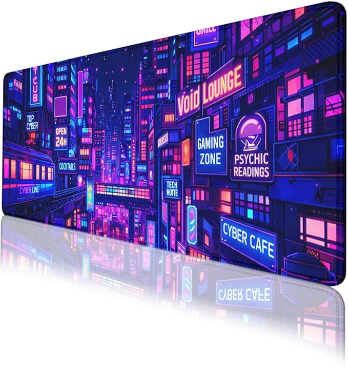 Cyber City Mouse Pad Neon Gaming Night Gaming Mouse Mat with Stitched Edges,Non-Slip Waterproof Rubber Base Mous Mat Office Computer Keyboard Laptop 31.5"x11.8"
