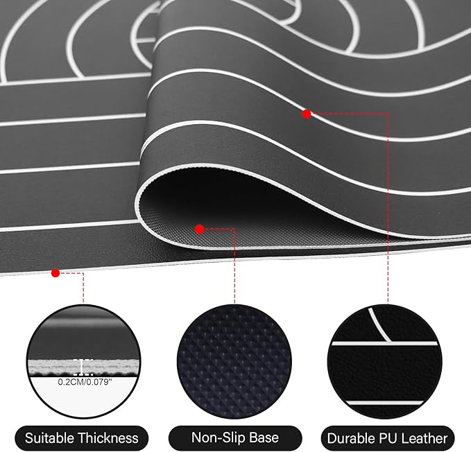 Large Office Leather Desk Mat, 35.4" x 15.7" Non-Slip Desk Blotter Pad, Waterproof Laptop Desk Mat, Desktop Protector and Cover, Writing Mat for Office and Home (Black, Line)