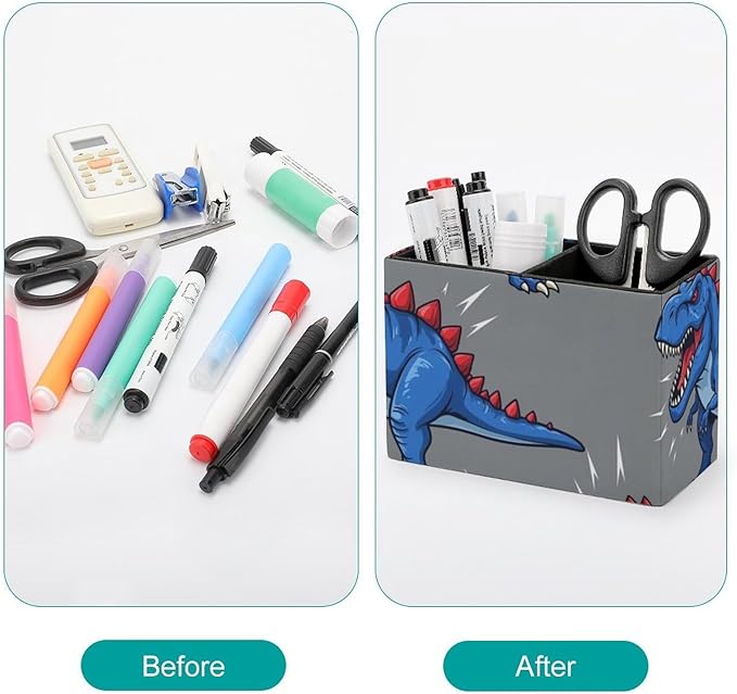 Study Table Pen Holder with Remote Control Holder Dino Dinosaur, Keep Your Desk Organized