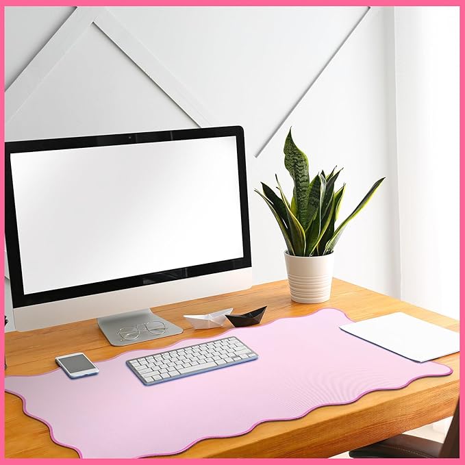 Hahafelt Scalloped Desk Mat Large Desk Pad Cute Coquette Table Mat Aesthetic Preppy Table Make up Pad Nonslip 2026 Graduation Gift with Stitching Waterproof Gaming(Pink,36 x 17 Inches)