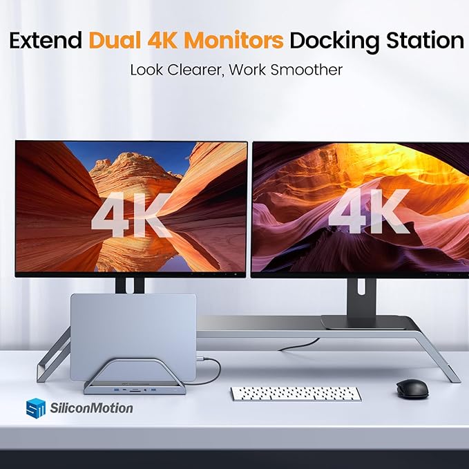 TobenONE 14-in-1 MacBook Pro/Air Docking Station Dual 4K Monitor, Laptop Docking Station Stand for MacBook M1-M5/Neo, Driver-Based, USB C Dock with 65W Power Adapter, 2 HDMI,VGA, 5Gbps USB, RJ45
