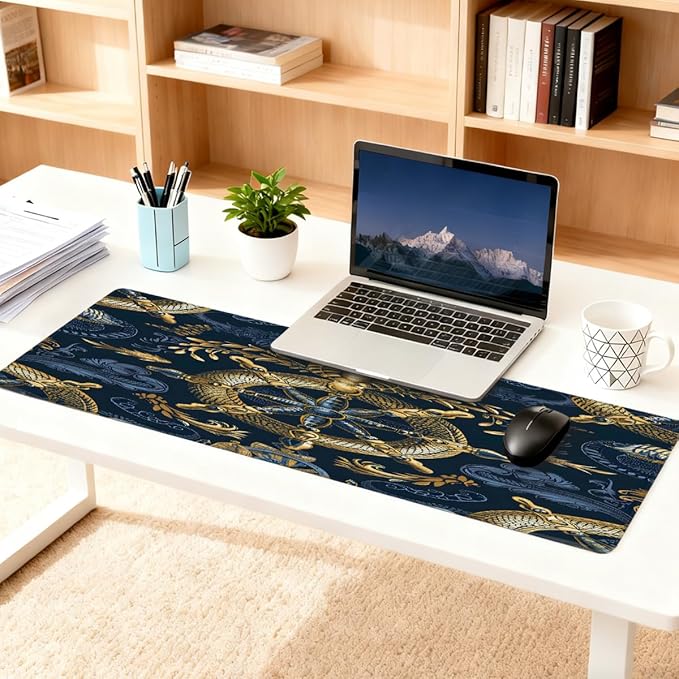 Large Mouse Pad Non-Slip Rubber Anchor Navy Beach Long Gaming Desk Mat Big Computer Keyboard Mousepad Waterproof Protector Wristing Pad for Gaming Office Home Decorative 31.5 X 11.8 Inch