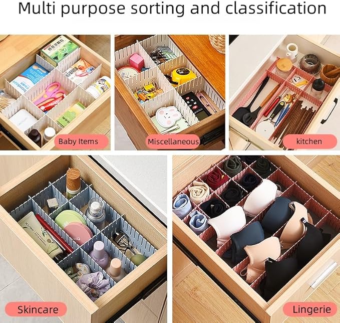 4 inches Adjustable Drawer Dividers– 4 Pack (White Only) – DIY Plastic Organizer Separator For for Socks Underwear Clothes,Drawer Dividers
