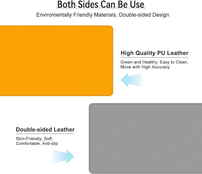 Dual Sided Leather Desk Mat - Waterproof Desk Pad - Ideal for Large Mouse Pad and Desk Mats on Top of Desks (Yellow, 33"*13")