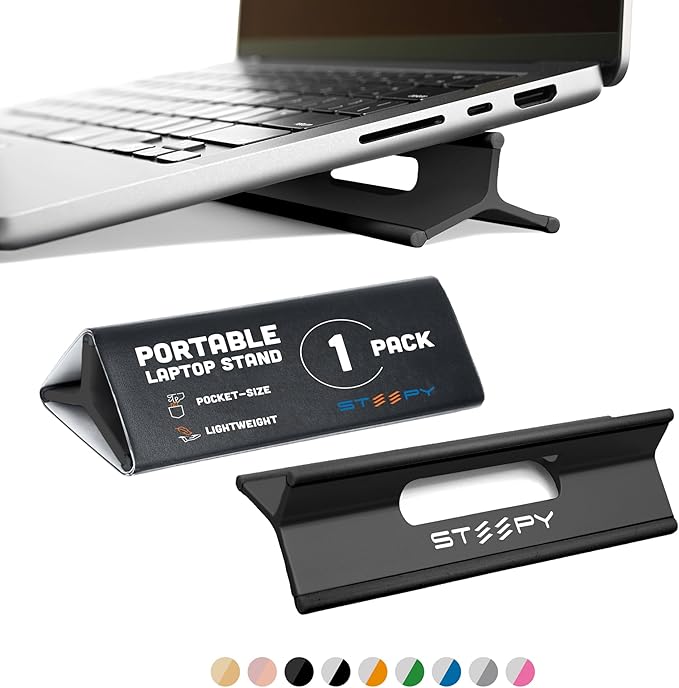 Steepy Portable Laptop Stand for Desk – Adjustable Height, & Portable Laptop Holder – Ergonomic Computer Stand for Cooling & Comfort – Slip-Proof, Sturdy Design – Universal Fit for 13-17 Inch Devices