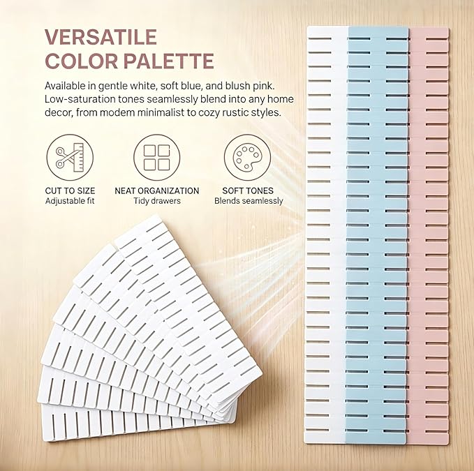 16 Pcs Adjustable Drawer Dividers, DIY Plastic Grid Separators for Clothes, Socks, Underwear, Kitchen and Office, Cuttable Drawer Organizer Dividers, 14.5 x 2.7 in (4 Packs of 4)（White）