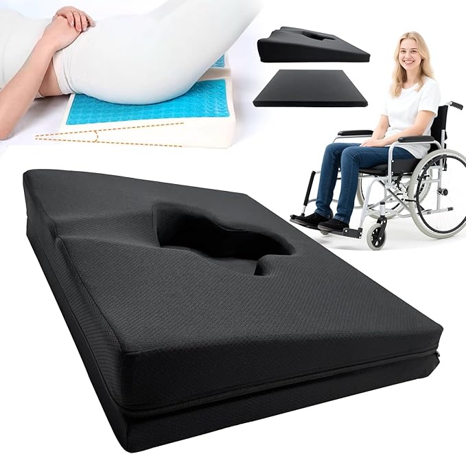 Gel Wheelchair Seat Cushion,Bed Sore Cushions for Butt,hemorrhoid Pillow,Sciatica,Coccyx,Pressure Sore&Ulcer Pain Relief Butt Pillow for Office Chair(Set Black)