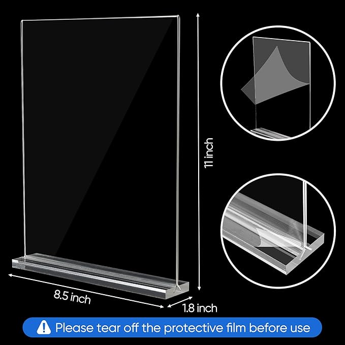 acrylic sign holder 8.5 x 11 Paper Stand 10 Pack Clear Double Side T Shape Acrylic Table Signs for Displaying, Flyer Holder Paper Card Holder for Office Business Store Mall Restaurants