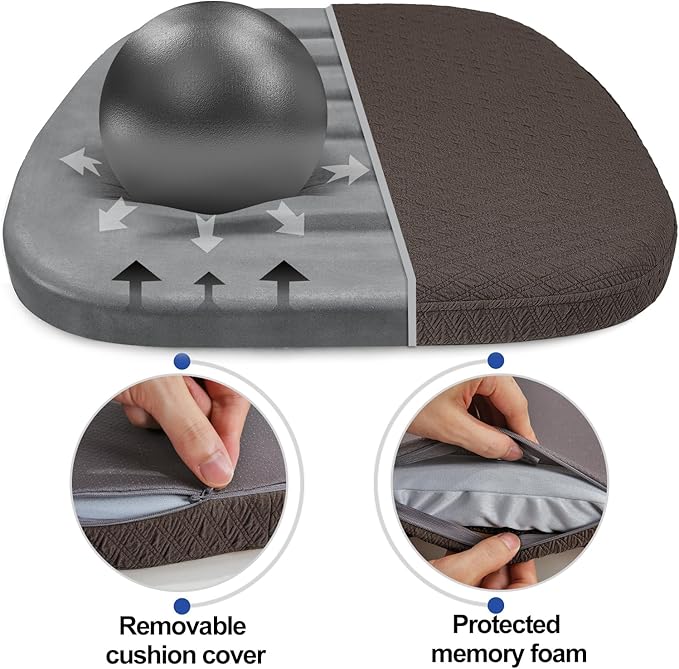 BUYUE Luxury Memory Foam Chair Cushions 6 Pack, Jacquard 16" U-Shape Comfortable Dining Chair Pads, Removable Slip Resistant Kitchen Chair Seat Cushions (Set of 6, Brown)
