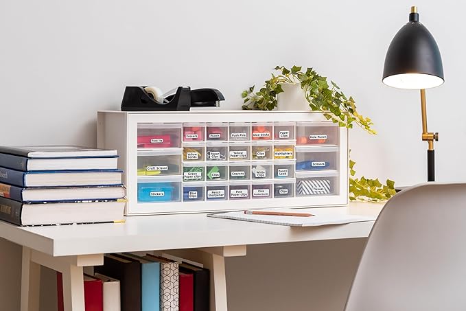 IRIS USA 26-Drawer Teacher Toolbox, Made in USA, Stackable Plastic Storage Drawers for Crafts, Stickers, Crayons, Markers, Beads, Hardware, Building Bricks, Organizer Cabinet, Garage Storage, White