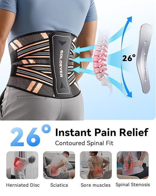 Ultra Breathable Back Brace for Lower Back Pain Relief,[Medical Grade & Copper Infused] Lumbar Support Belt with Bionic Support System, Adjustable Back Support Brace for Sciatica,Herniated Disc,Men&Women(2XL)