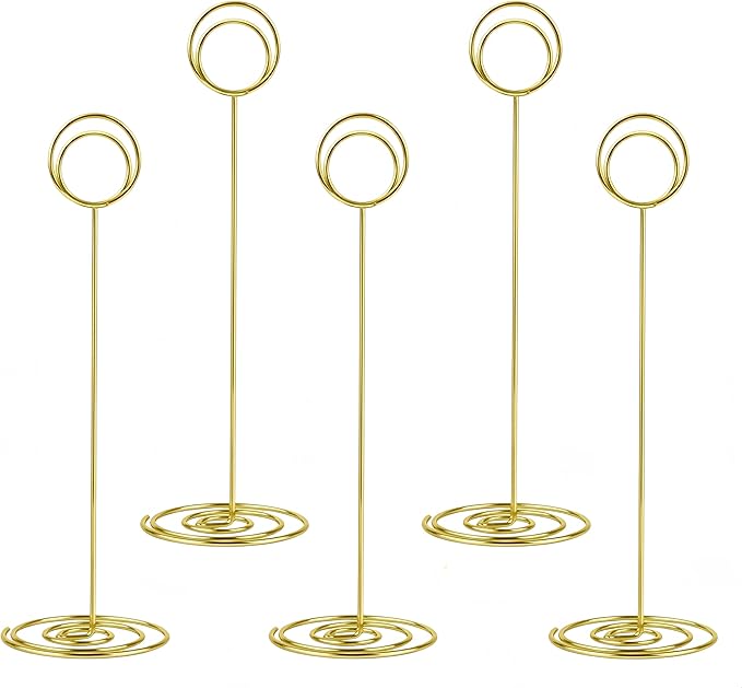 Radezon 20 Pack 8.75 inch Tall Table Number Holders Place Card Holder Table Picture Holder Wire Photo Holder Clips Picture Memo Note Photo Stand (Gold)