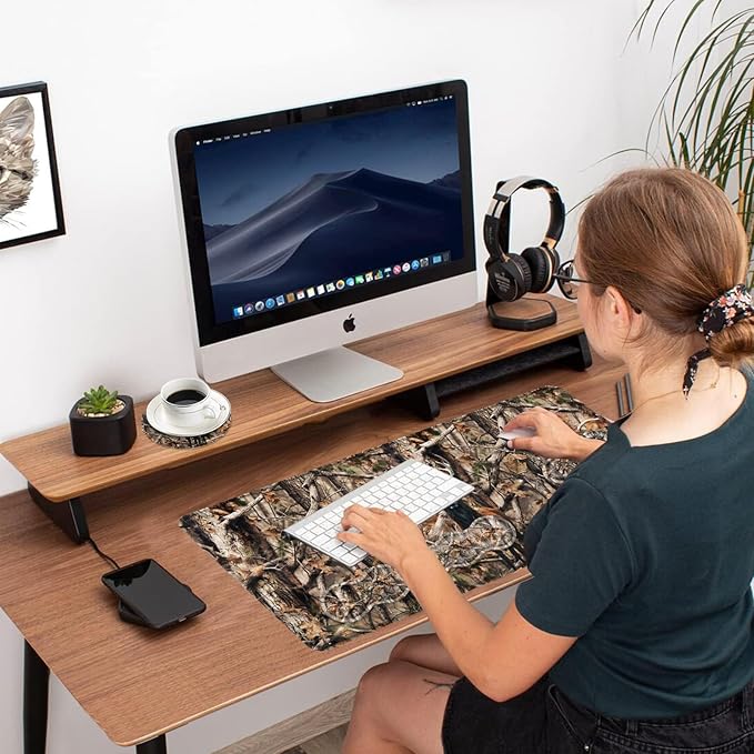 Ergonomic Mouse Pad Set with Wrist Support for Keyboard and Wrist Rest for Mouse, Memory Foam Comfort, Non-Slip Large Desk Mat for Home Office Pain Relief,Camo Forest Deer