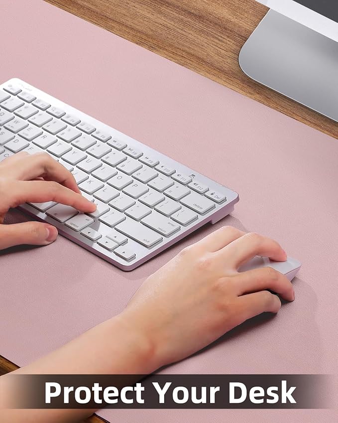 Leather Desk Pad Protector, Large Desk Mat, Mouse Pad, Non-Slip PU Leather Desk Blotter,Desk Cover mat,Desk mat for Keyboard and Mouse,Mat for Office&Home (Rose Pink, 48" x 17")