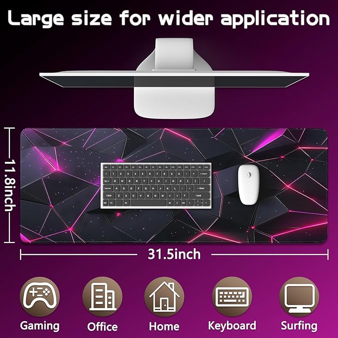 Gaming Mouse Pad - (31.5"×11.8") Honeycomb Large Mouse Pads for Desk - Desk Mat for Keyboard and Mouse with Non-Slip Base, Desks Pad Matfor Game/Office & Home (Black Rose Red)