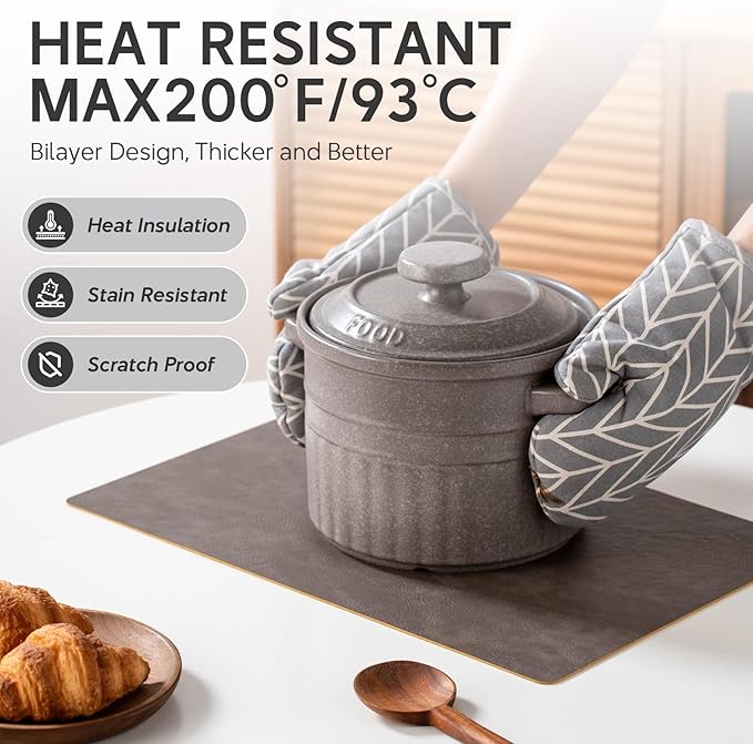Placemats Set of 4 Reversible Dual-Color Table Placemats, Faux Leather 100% Waterproof Oil-Proof Wipeable Place Mats, Heat Resistant Dual Sided Table Mats for Kitchen/Dining/Party (Dark Brown&Yellow