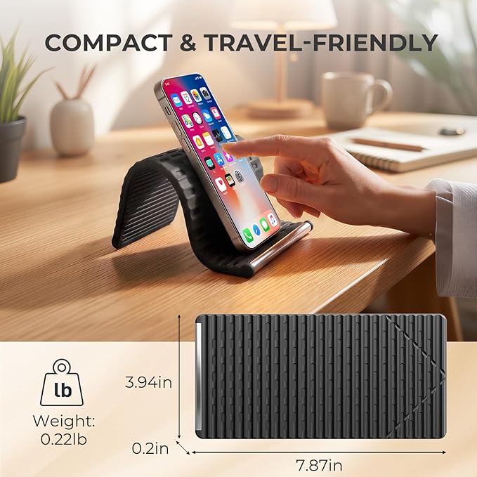 SEANCHEER 2026 Portable Foldable Phone Stand,Flexible Silicone Aluminum Phone Holder, Hands Free Adjustable,Anti-Slip&Scratch Cellphone Desk Travel Stands for iPhone,Tablet,Laptop